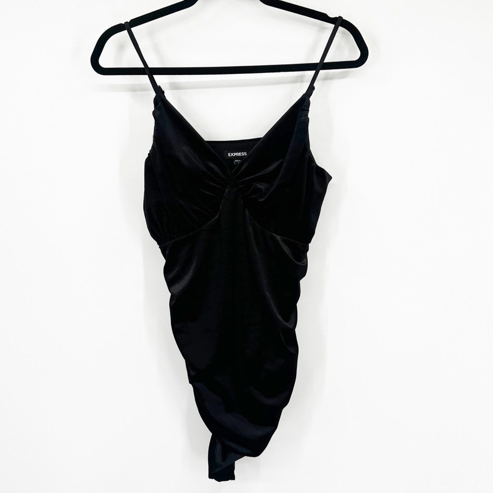 Express Black Velvet Ruched Bodysuit